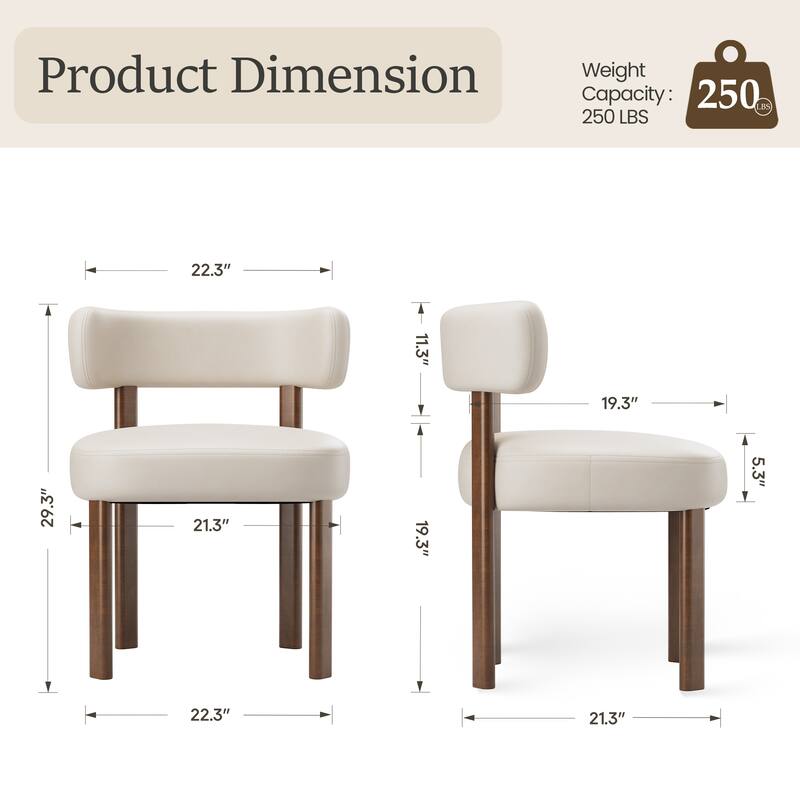 Modern Upholstered Dining Chairs with Solid Wood Legs Ergonomic Backrest - Set of 2
