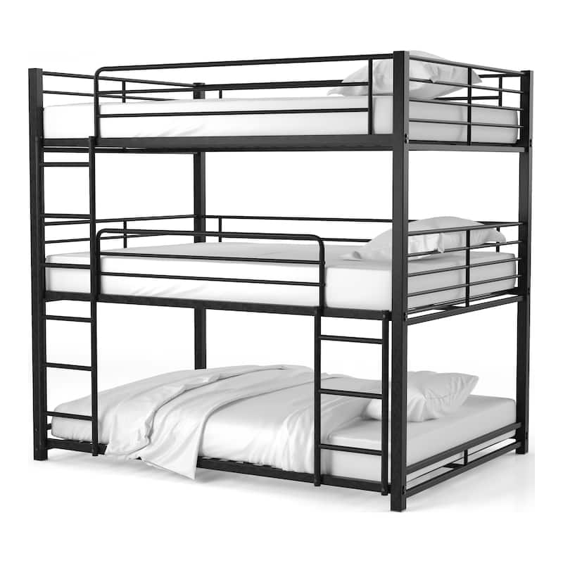 Cody Contemporary Black Metal Triple Decker Bunk Bed with 2 Ladder by Furniture of America