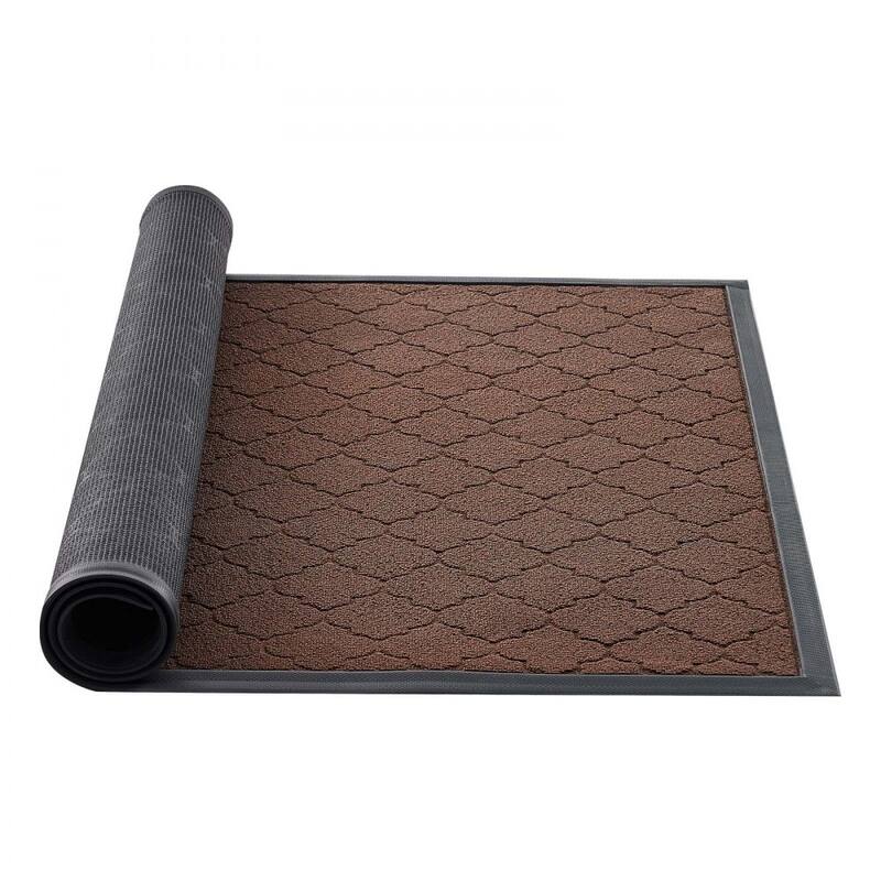 Brown Carpet Front Door Mat with Printed Pattern, Non-Slip Backing and Durable Surface - 47 x 35 x 0.28 in