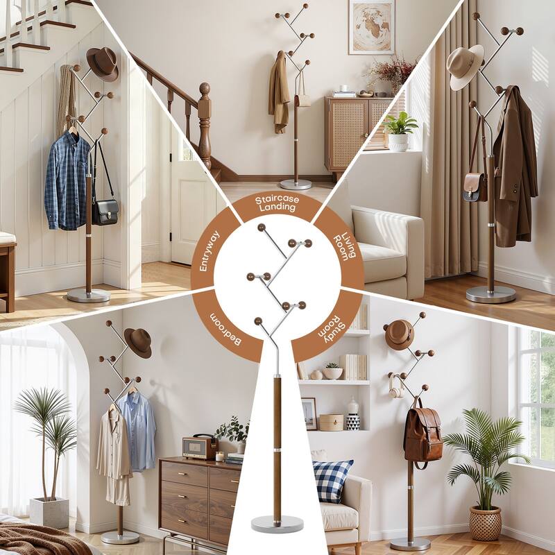 Coat Rack Freestanding, Metal Coat Tree with 8 or 9 Hooks and Heavy Duty Marble Base - 71.26”H x 14.96”W