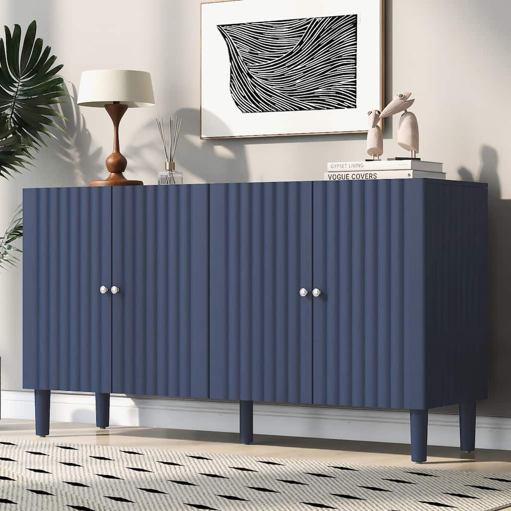 Contemporary 4-Door Sideboard with Wavy Design and Stable Construction for Living Room or Entryway