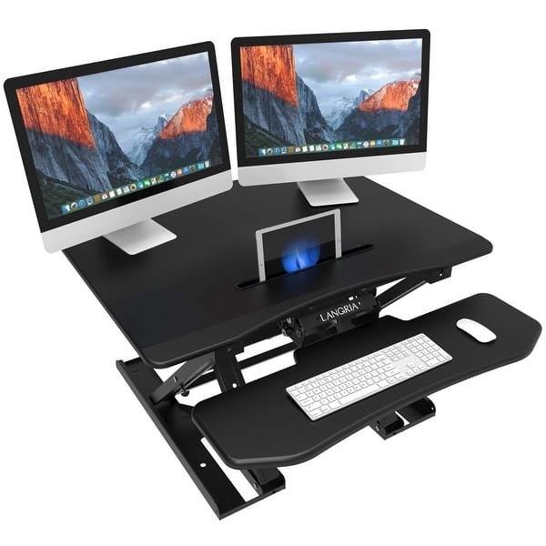 Langria Height Adjustable Standing Desk Converter Ergonomic Sit Stand Desk Riser 32 X 25 Overstock