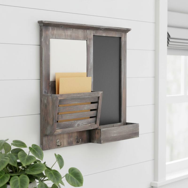 HomeRoots 30" Brown Solid Wood Paper Organizer