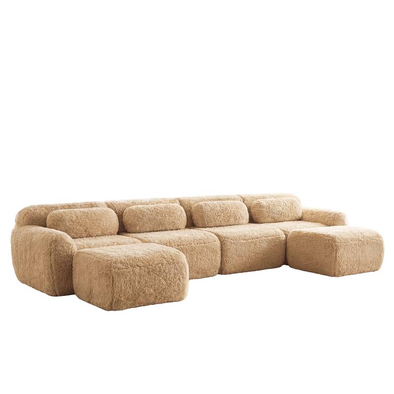 Homy Casa Light Khaki Modular Sectional Sofa, Soft Plush Fabric Cloud Couch with Anti-Slip Base & Decorative Pillows
