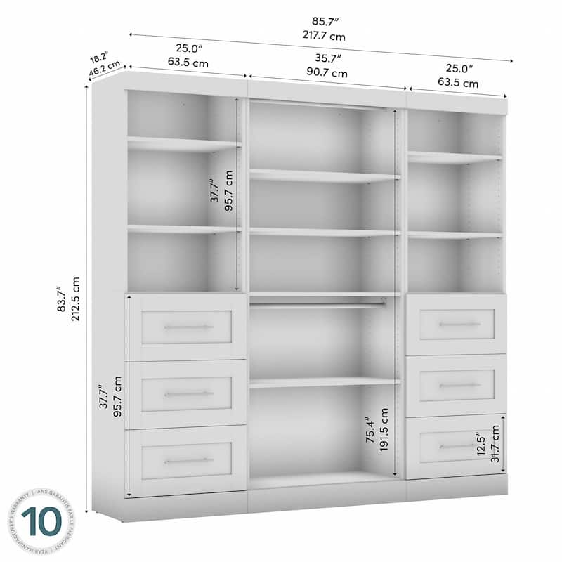 Pur 86W Closet Organization System with Drawers by Bestar - 86"