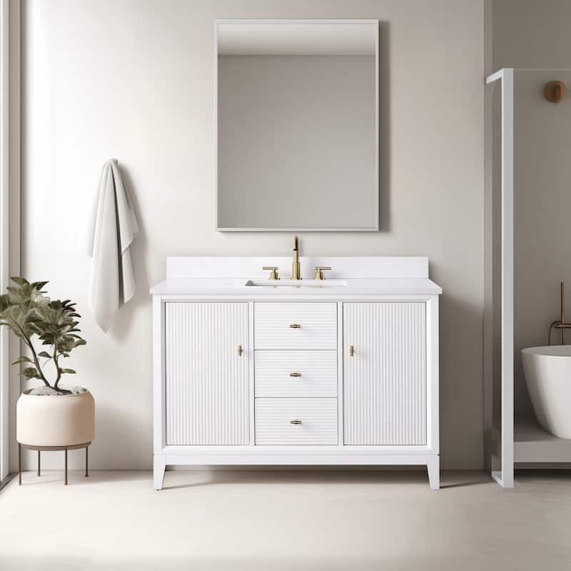 Vanity Art 48" Freestanding Bathroom Vanity with Engineered Marble Top and Sink - 48"/Golden Brushed - White