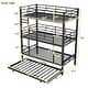 Black Twin Size Metal Triple Bunk Bed with Trundle, 2 Ladders & Guardrails, Simple Dormitory Bedroom Heavy Duty Iron Bed Frame