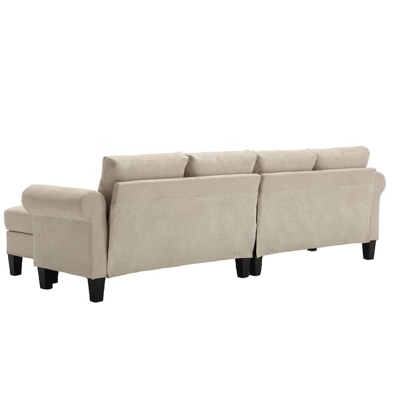 Convertible Sectional Sofa with Storage Ottoman, L-Shaped Couch, Beige, Modern Design