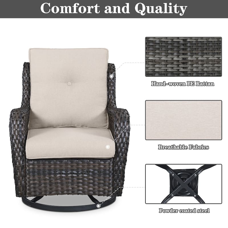4-Piece Swivel Sofa Chair with Fire Pit Table - Brown