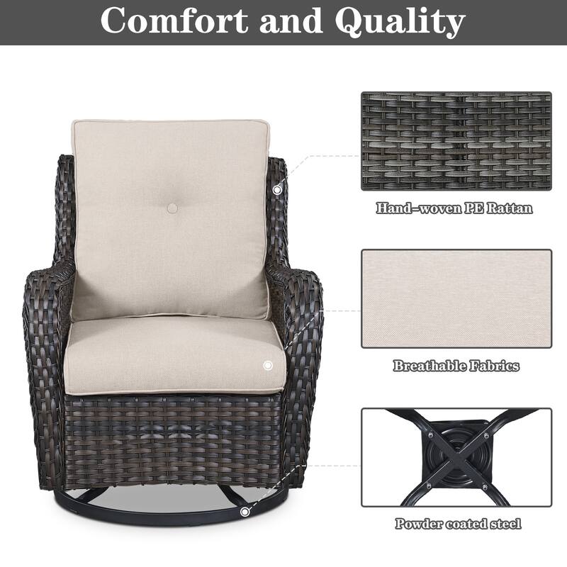 ArcoBay Wicker PE Rattan Outdoor Patio Swivel Glider Chairs with 4'' Olefin Cushions (2-Pack)