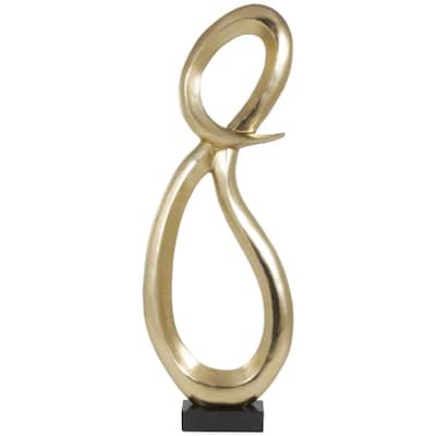 Aluminum Metal Tall Looped Floor Abstract Decorative Sculpture with Black Marble Base - Gold or Black