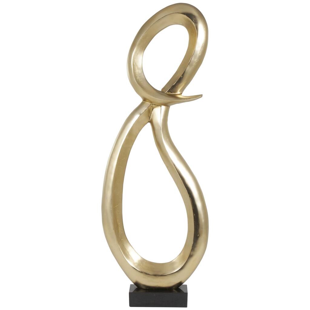 Aluminum Metal Tall Looped Floor Abstract Decorative Sculpture with Black Marble Base - Gold or Black