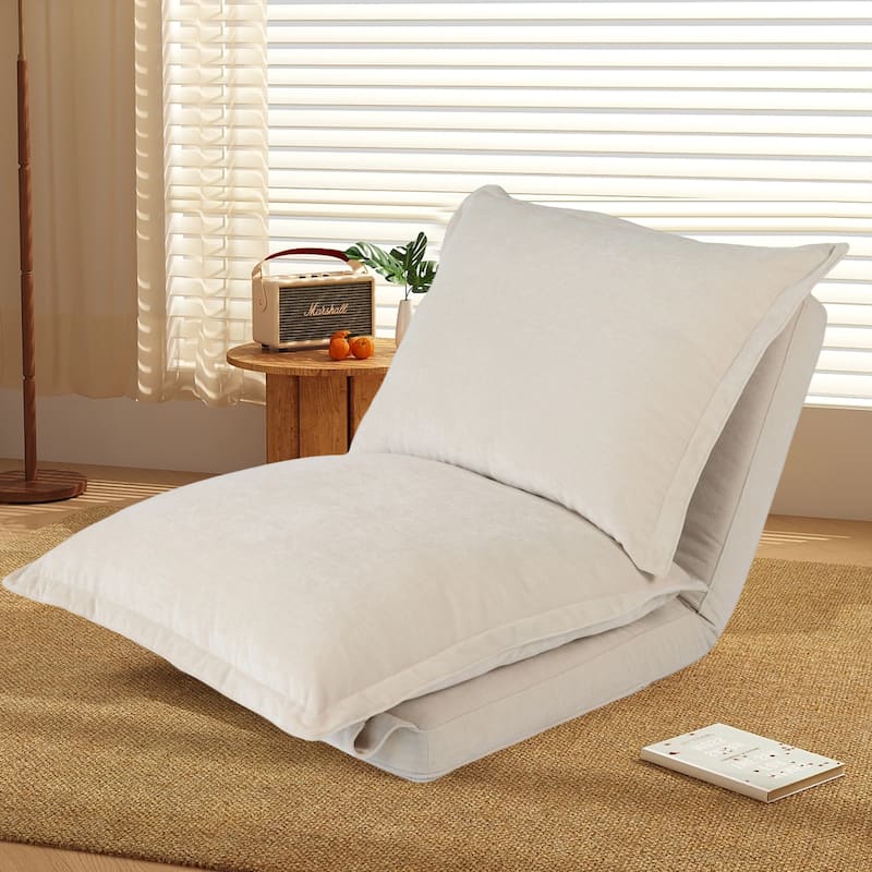 Lazy Sofa Chair Reclining Sofa Bed Floor Standing Single Sleeper Couch with Pillows and Adjustable Backrest for Small Space - Beige