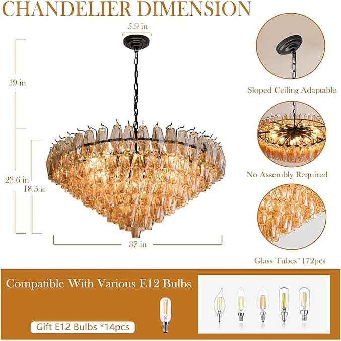 KAYLA 37in Modern Extra Large Black Chandeliers