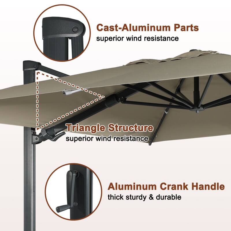 10FT Patio Square Cantilever Market Umbrella with Bluetooth Lights