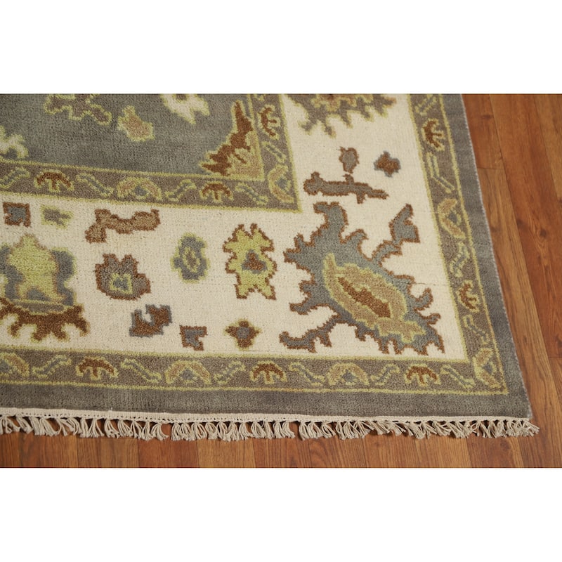 Gray Oushak Indian Area Rug Hand-Knotted Transitional Wool Carpet - 8'1" x 10'2"
