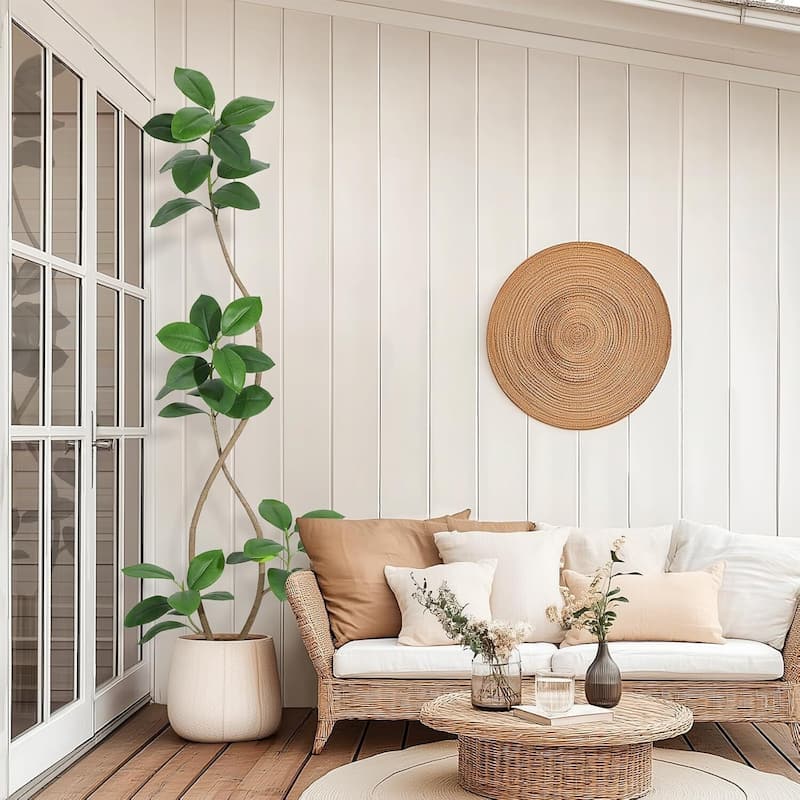 Artificial Plant Faux Fiddle Leaf Fig Tree with Off White Sphere Resin Planter