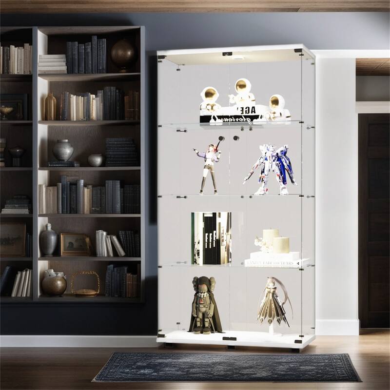 Lighted Two Door Glass Cabinet Glass Display Cabinet - White