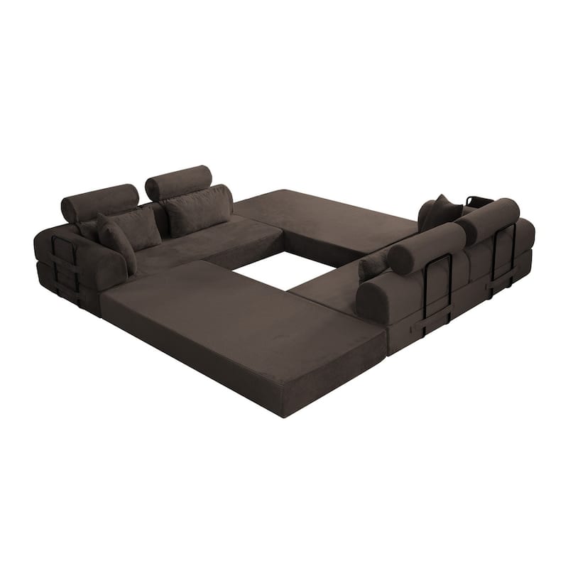106.3" L-Shaped Corduroy Sectional Sofa with Pillows, No Assembly Required