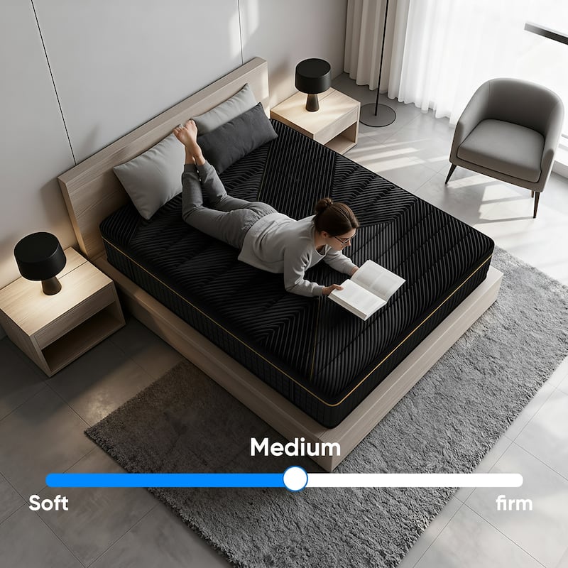 Pocassy 12" Mattress Hybrid Mattress Gel Memory Foam & Zone Pocket Coil Support