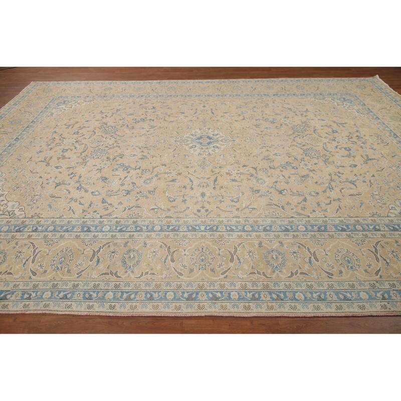 Hand Knotted Oriental 100% Wool Carpet Traditional Floral Peach Mashad Area Rug - 13' 1'' X 9' 11''