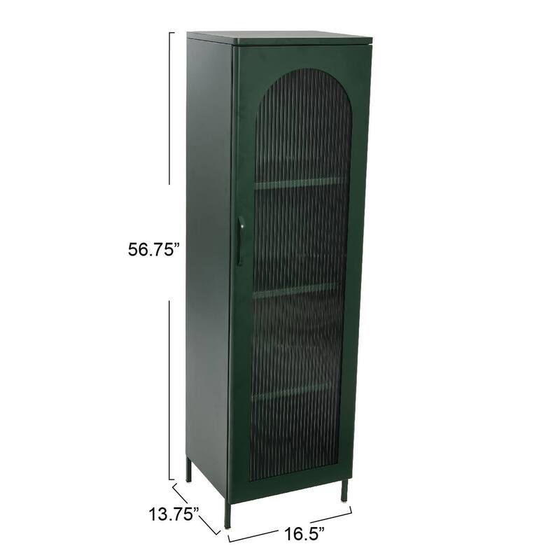 Solstice Metal Cabinet with 3 Adjustable Storage Shelves and Arched Glass Door