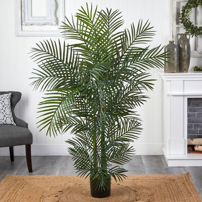 4.5' Artificial Outdoor Areca Palm Tree in Brown Pot