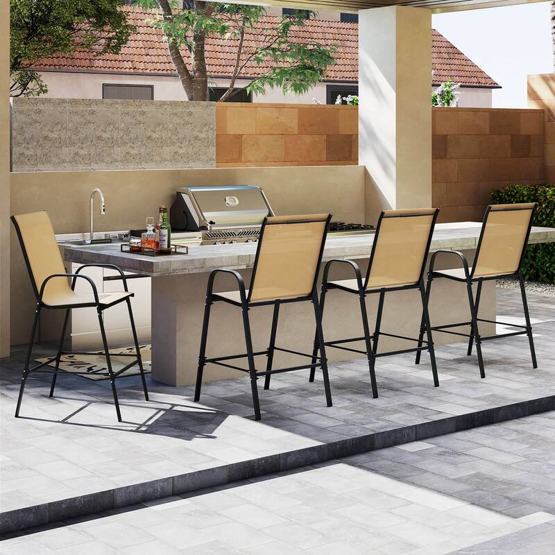 Costway 2 PCS Outdoor Bar Stools 29" Fabric Bar Height Stools with - See Details