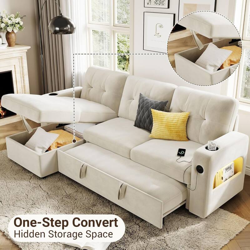 84" Sleeper Sofa Bed, Modular Sectional Cloud Couch with Reversible Storage Model