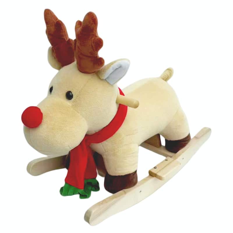 Kids Ride-On Rocking Horse Toy with Lullaby Song, Rocking Toy with Hand Puppets & Safety Belt