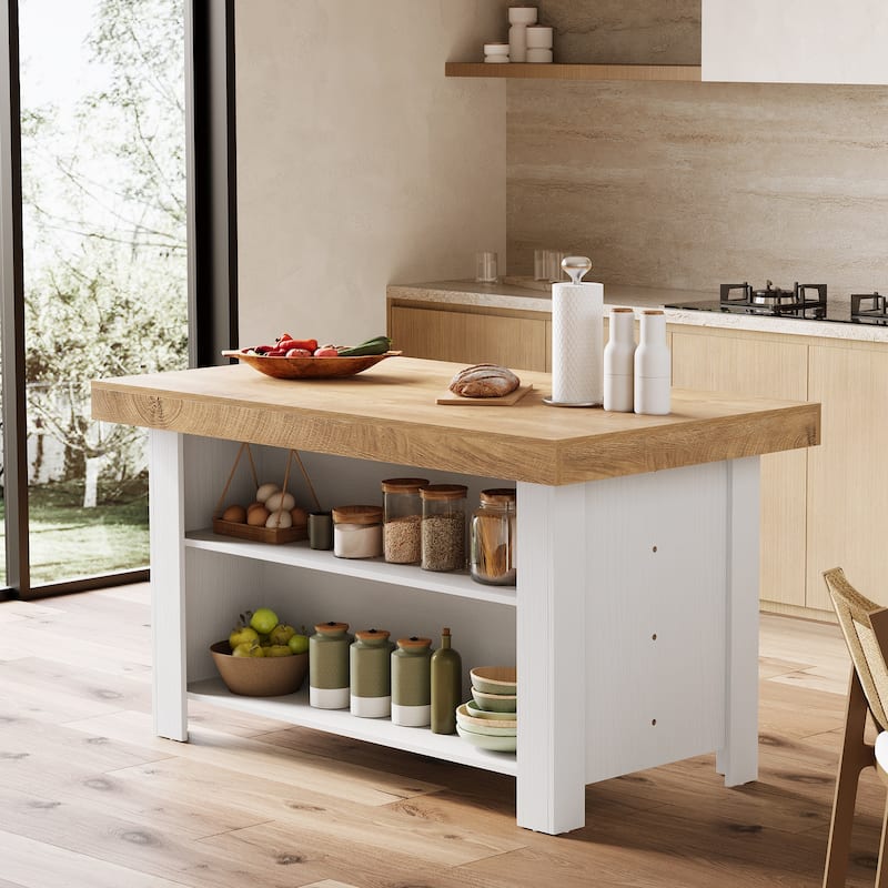 55" Kitchen Island with Storage, Stationary Island Table Bar Table