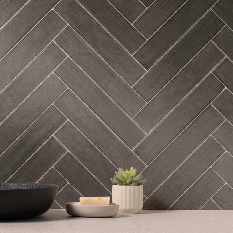 Buckingham 3 in. x 16 in. Glazed Porcelain Subway Wall Tile - Dark Grey Gloss - Sample swatch