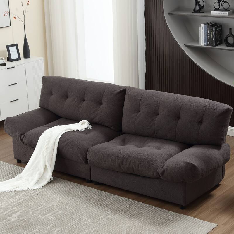 96.46'' Fabric 2 Seater Sofa Couch with Comfy Padded Design and Cloud Style, Plastic Feet, for Living Room and Apartment