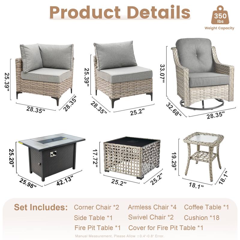 XIZZI 11-piece Patio Rattan Wicker Furniture Set with Fire Pit Table