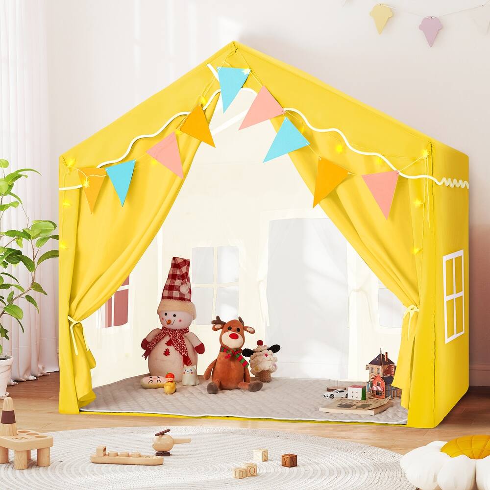 EROMMY Kids Tent Playhouse with LED Star Lights and Padded Mat, Large Indoor Toddler Tent for Boys and Girls.