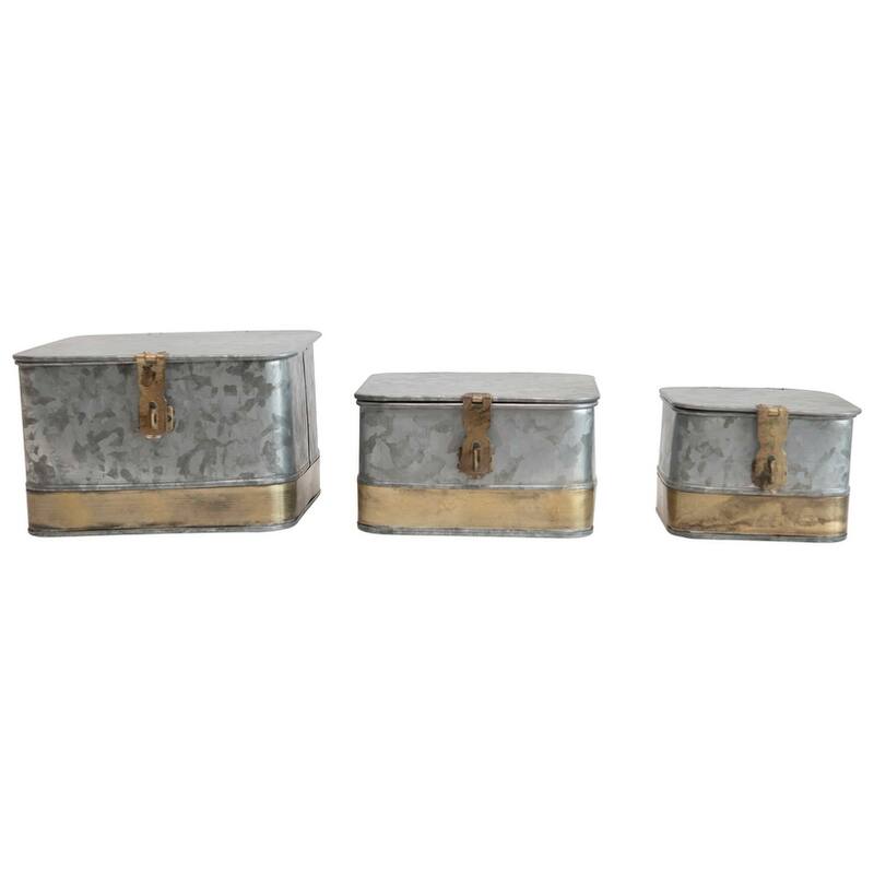 Decorative Metal Boxes with Lid, Set of 3 - 7.0"L x 7.0"W x 4.5"H - Silver