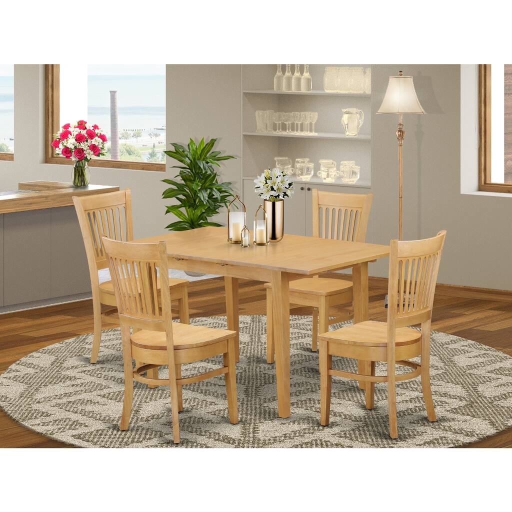 HomeStock 5-Piece Rectangle Natural Oak Finish Solid Wood Top Dining Table with 4 Chairs