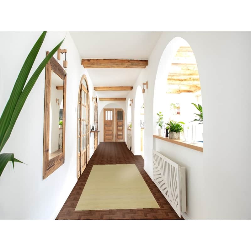 Hand Knotted Oriental 100% Wool Carpet Modern Solid Green Gabbeh Runner Rug - 8' 0'' X 2' 10''