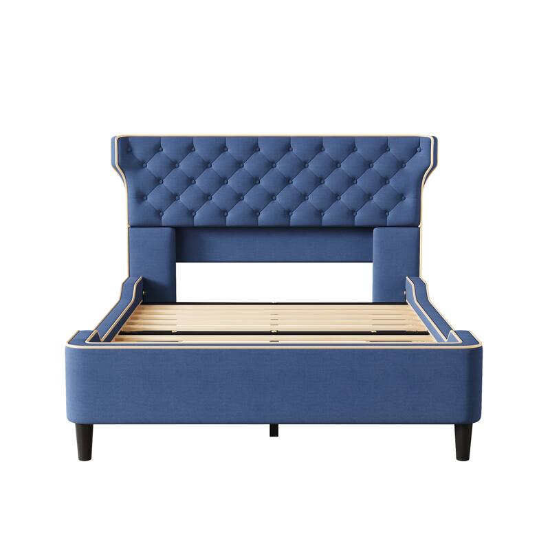 Christopher Knight Home - Aveline Modern Upholstered Platform Bed with Curved Back Headboard and Button Tufted Design