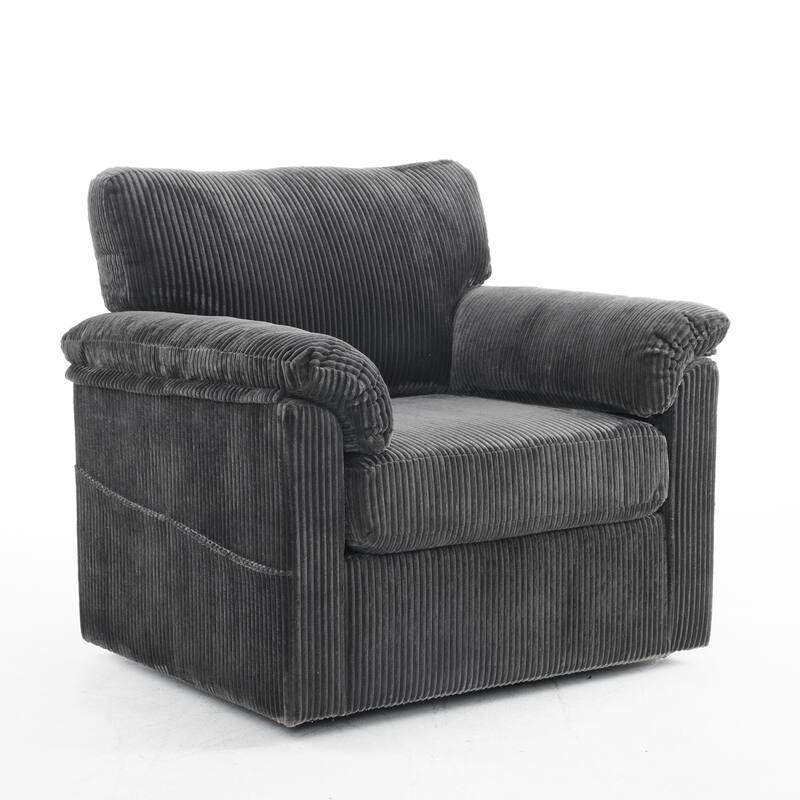 33 Inch Oversized Swivel Corduroy Lounge Chair - Grey Chenille Single Sofa Chair for Various Spaces