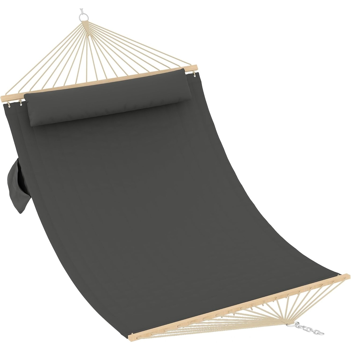 Comfortable Quilted Hammock with Hardwood Spreader Bars, Pillow and 450lbs Capacity for Patio, Backyard, or Poolside