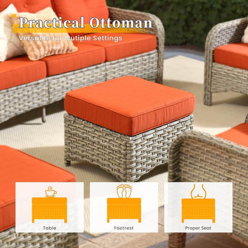 HOOOWOOO 6-piece Outdoor Furniture Wicker Rattan Swivel Chair Set with Ottoman