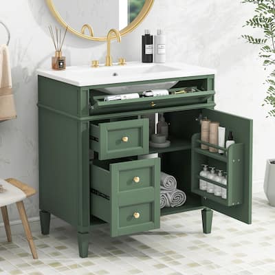 30" Bathroom Vanity with Top Sink,2 Drawers and a Tip-out Drawer