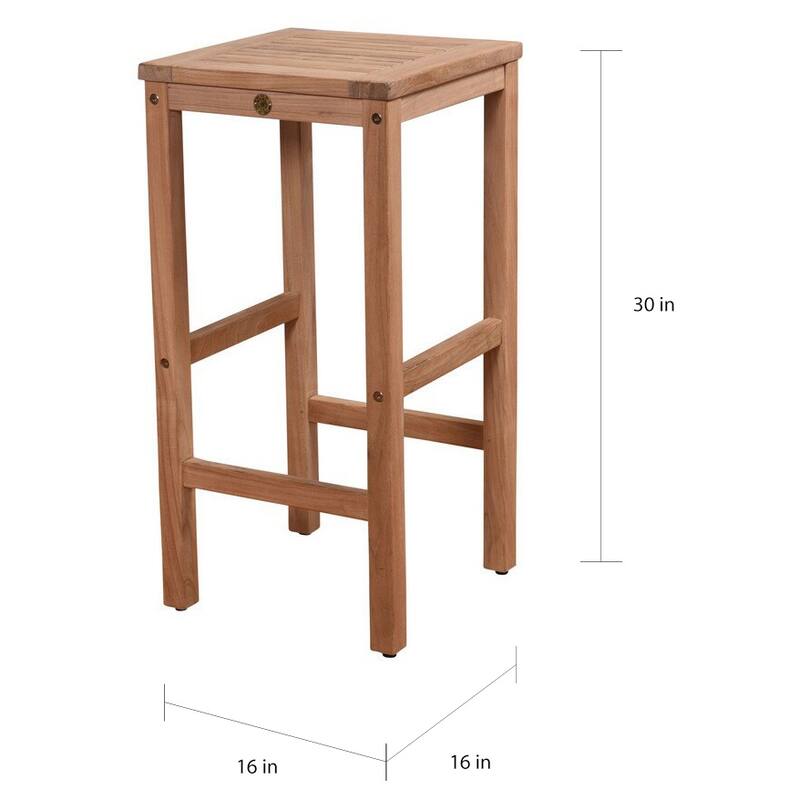 Amazonia 1pc Outdoor Patio FSC Solid Teak Backless Barstool