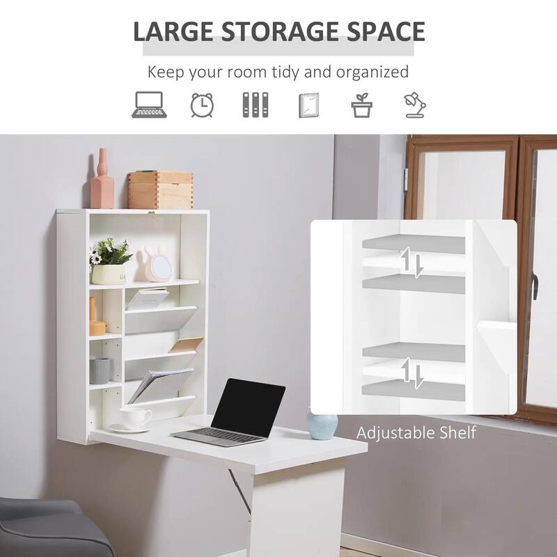 Wall Mounted Fold Out Convertible Desk, Multi-Function Floating Desk
