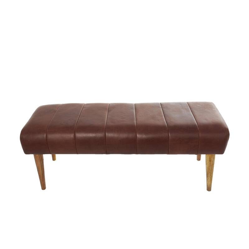 Leather Upholstered Home Bench with Wooden Legs - Brown - Roche River Decor