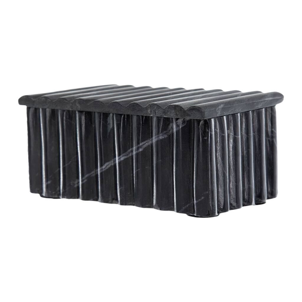 Chandra 7"x4" Fluted Black Marble Decorative Box with Lid