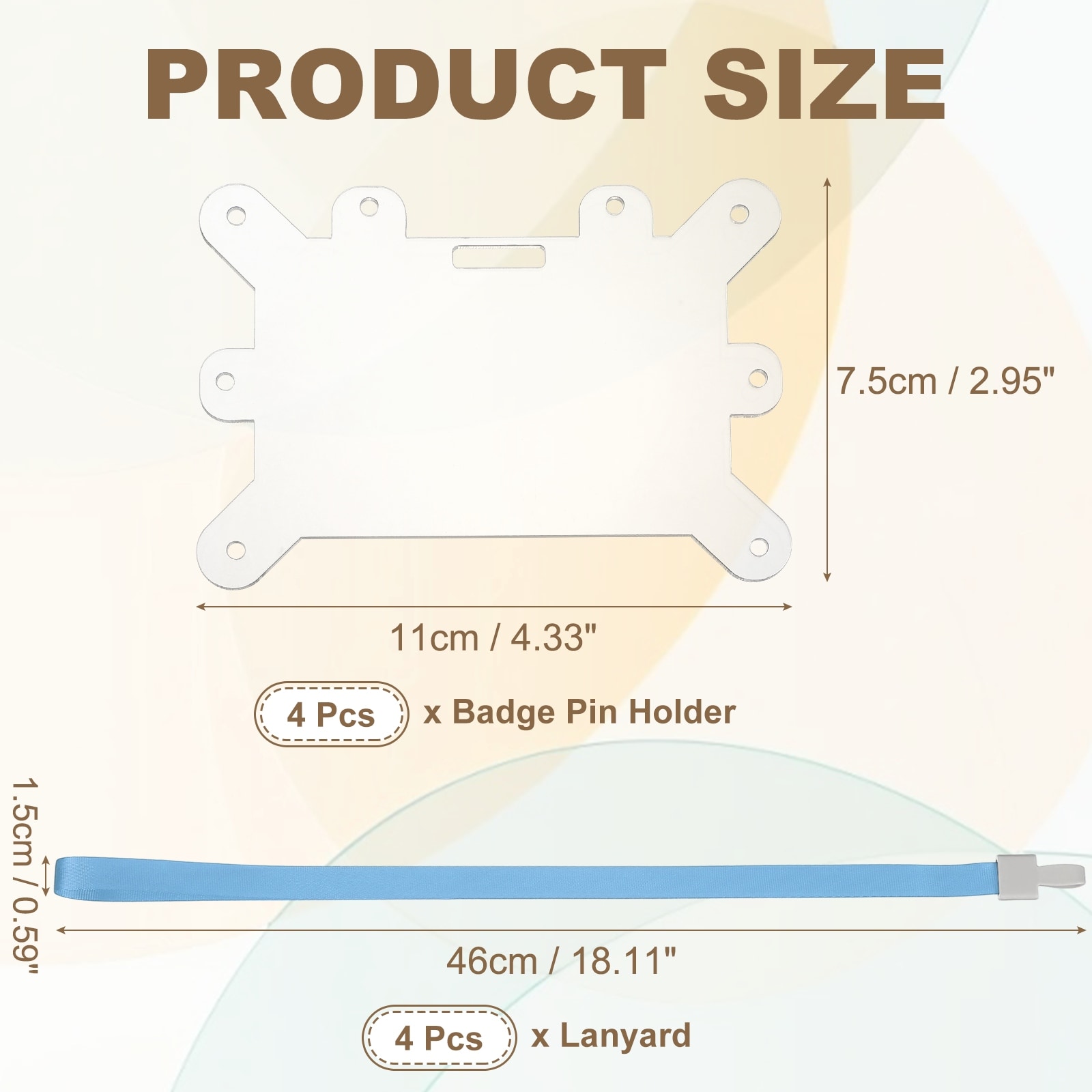 Badge Pin Holder, Acrylic Display Badge Adapter Horizontal Card Accessories with Lanyard for Employees ID Cards