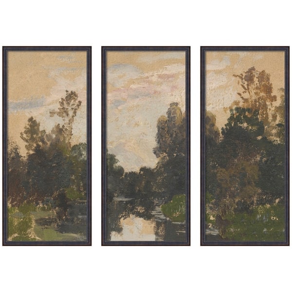 slide 2 of 9, Kate and Laurel Landscape by the River Barycz Adolf Dressier 3 Piece Framed Wall Art Print Set by Nostalgia Prints 3 Piece Set 18x41
