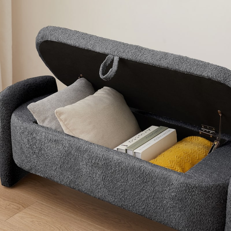 Ottoman Oval Storage Bench 3D Lamb Fleece Fabric Bench with Large Storage Space for the Living Room, Entryway and Bedroom